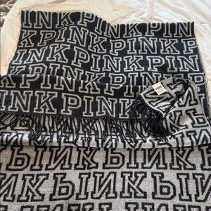 Victoria's Secret Black and Gary Logo Scarf